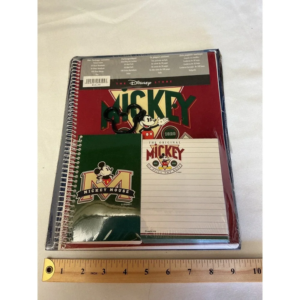 Vintage Disney Store Mickey Mouse University Stationery Set Folder Notebook Pen